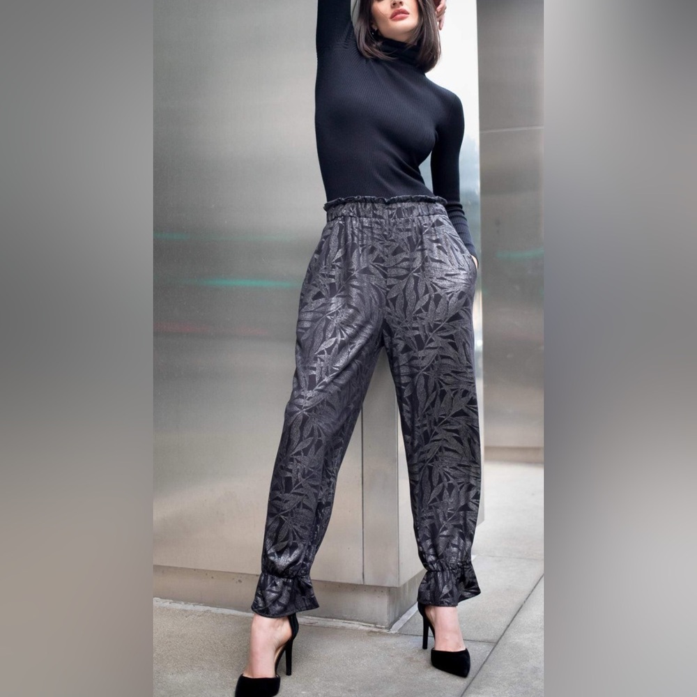 NWT Eva Franco Black Metallic Wide Leg Pants
